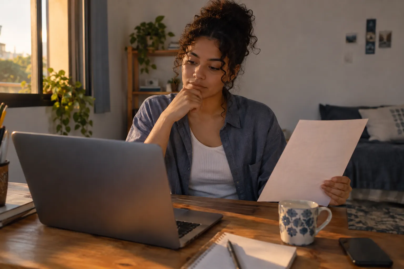 Young applicant weighs a laptop email route against a blank printed letter