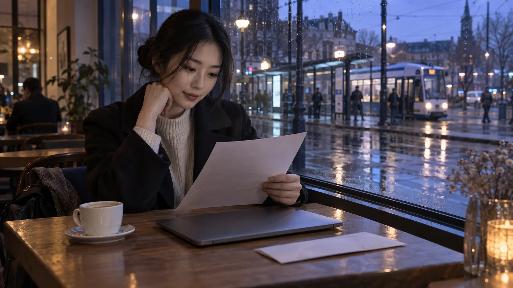 Young applicant checking an anonymous printed document before sending it