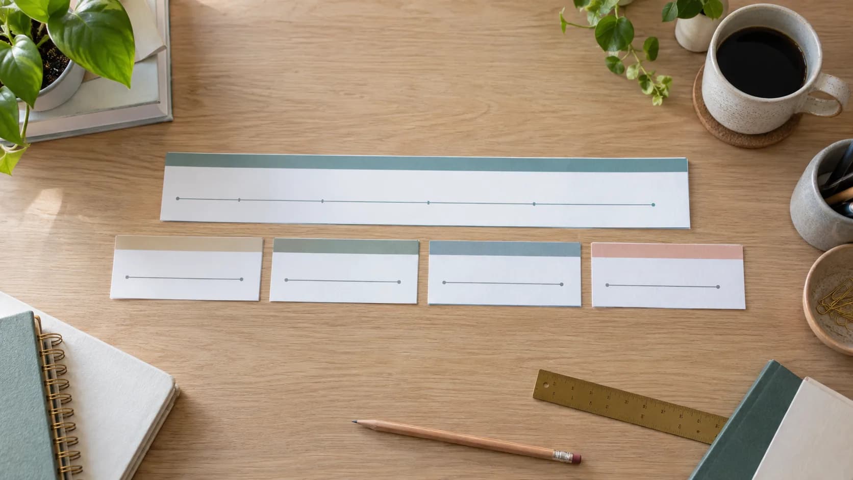Anonymous cards showing one longer employment period and several shorter assignments